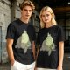 Olive T-shirt with whimsical forest spirit and small animal graphic print