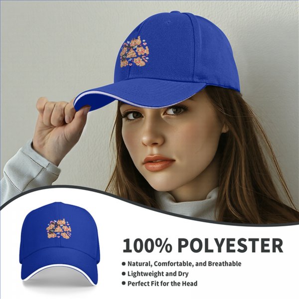 Black Baseball Cap With Christmas Gingerbread Cat Print