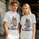 Olive T-Shirt with Peanuts Style Girl and Dog on Doghouse Print
