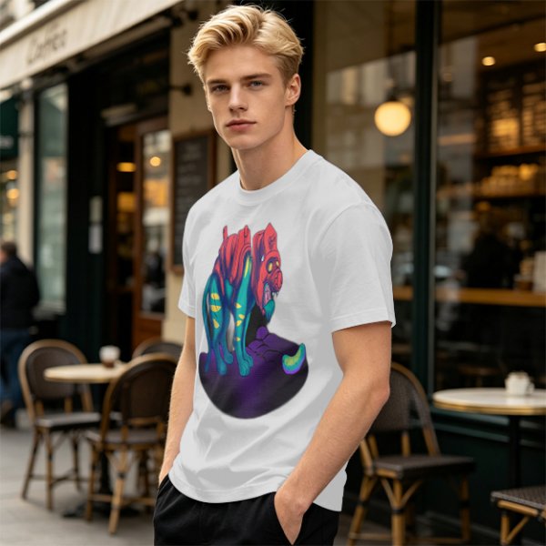 Olive T-Shirt With Vibrant Fantasy Creature Graphic Print