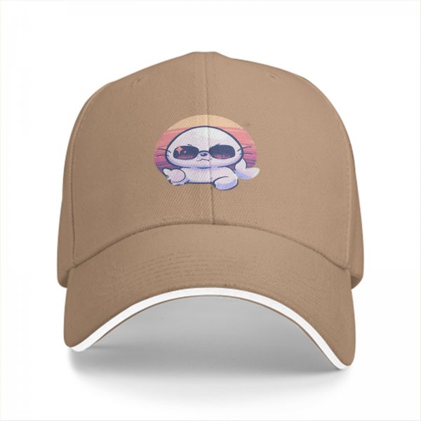 Black Baseball Cap With Cool Sunglasses Seal Sunset Graphic