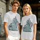 Olive T-Shirt With Embarrassed Gray Cat Graphic Print