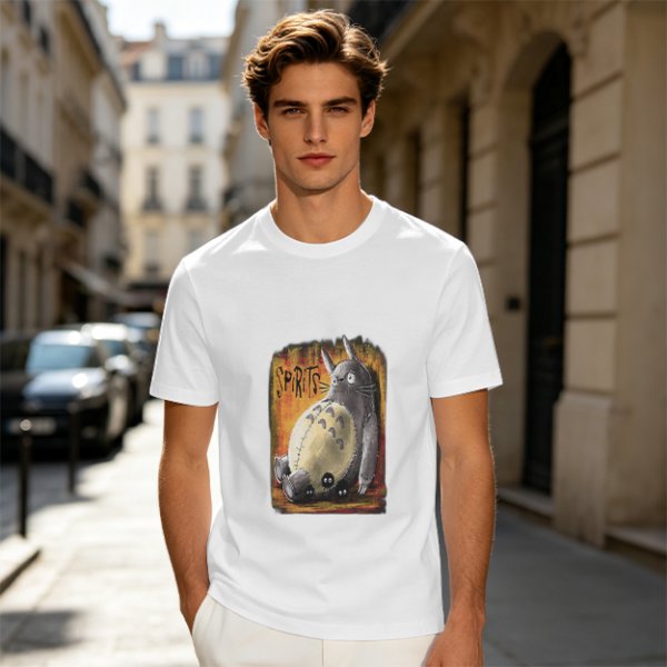 Olive green t-shirt with Totoro 'Spirits' graphic print