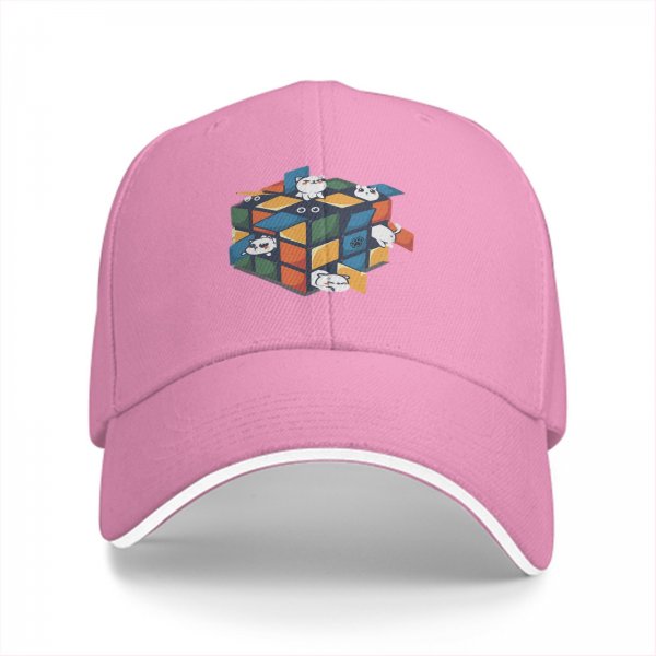 Black baseball cap with playful cats in a Rubik's cube graphic