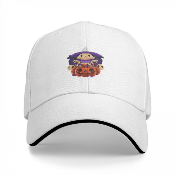 Black Baseball Cap With Cute Halloween Witch Cat Jack O Lantern Design