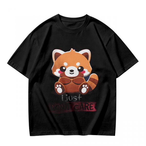 Olive T-Shirt with Cute Red Panda and I Just Don't Care Print
