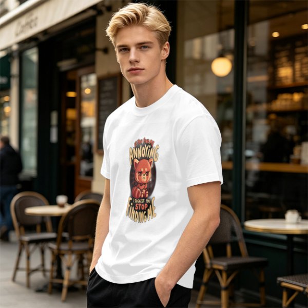Olive t-shirt with annoyed red panda graphic and funny text