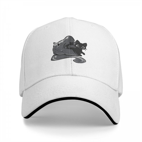 Black Baseball Cap with Black Cat and Wizard Hat Graphic