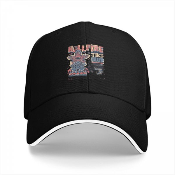 Black baseball cap with Hellfire Tiki Club graphic print