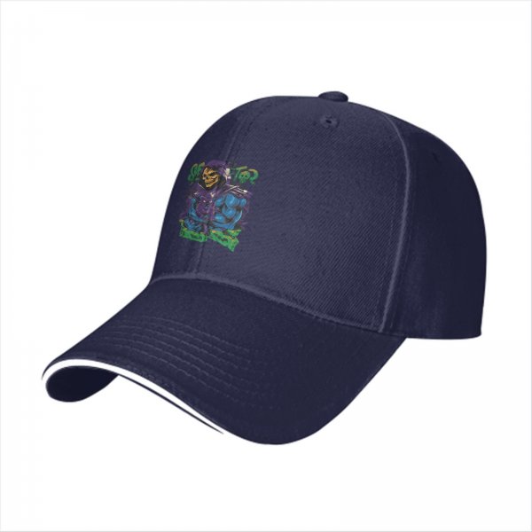 Black Baseball Cap With Skeletor Graphic Print For Fans