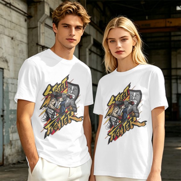 Olive Street Fighter Graphic T-Shirt with Fighting Character Art