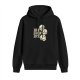 Black hoodie with Live Laugh Love and stacked skull graphic
