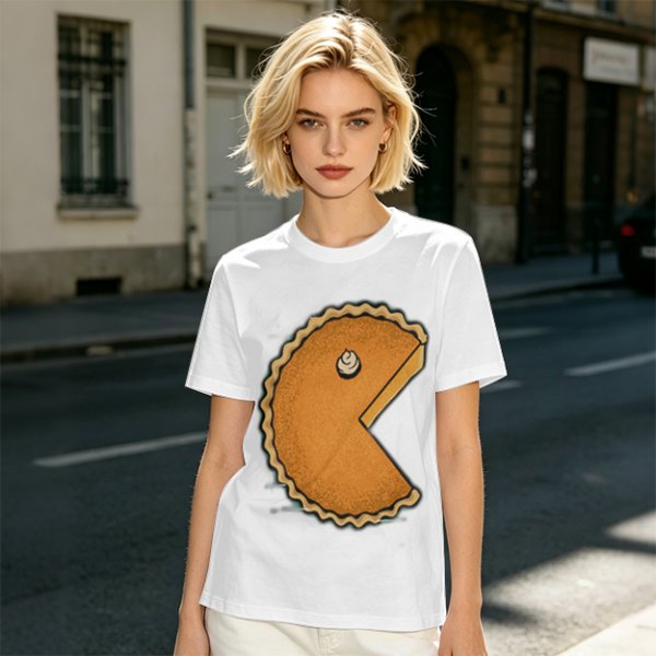 Olive T-Shirt With Pac-Man Style Pumpkin Pie Graphic