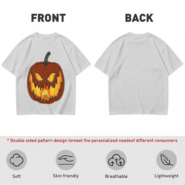Olive Green T-Shirt With Scary Jack O' Lantern Pumpkin Print