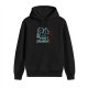Black hoodie with white dragon neon graphic and text print
