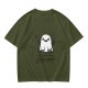 Olive T-shirt with Cute Smiling Ghost Graphic Print