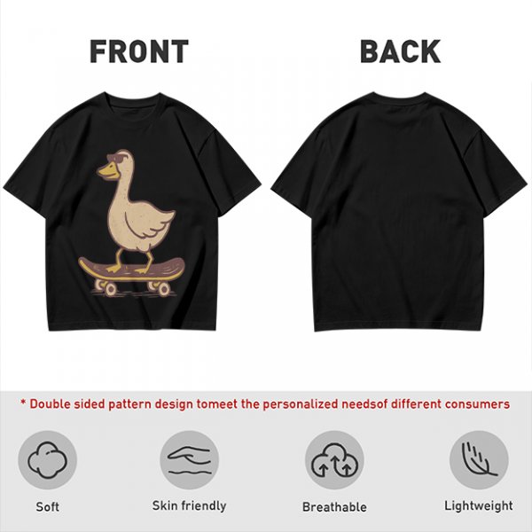 Olive T-Shirt Featuring a Cool Duck Wearing Sunglasses Riding a Skateboard