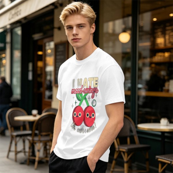 Olive Graphic T-Shirt With I HATE mood swings Cherry Print