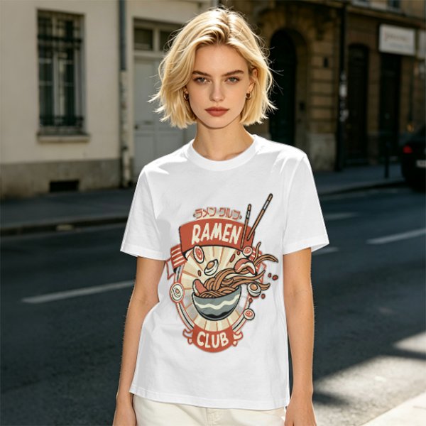 Olive Ramen Club Graphic T-Shirt with Noodle Bowl Art