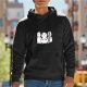 Black hoodie with three stylized white cartoon creatures graphic
