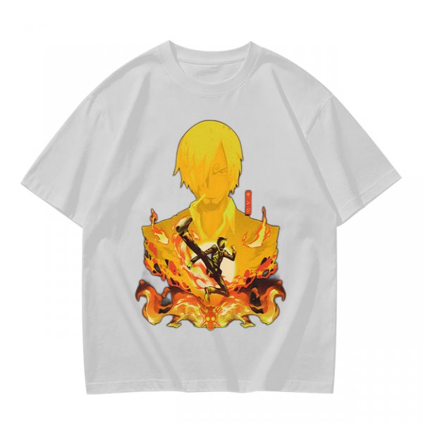 One Piece Sanji Fire Kick Graphic Olive T-Shirt