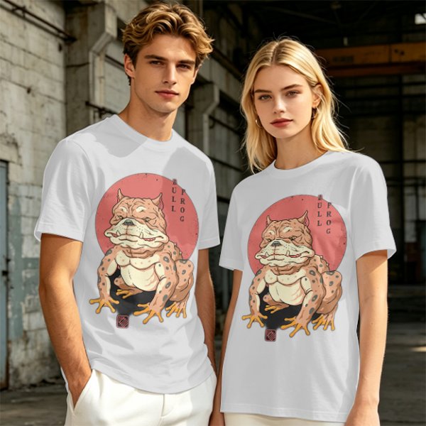 Olive Green T-Shirt With Bulldog Frog Hybrid Graphic Print