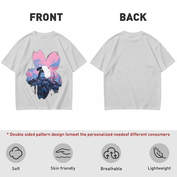 Olive T-Shirt with Sakura Flower and Whimsical Forest Creature Print
