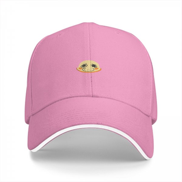 Black Baseball Cap With Cute Sad Cartoon Face Graphic