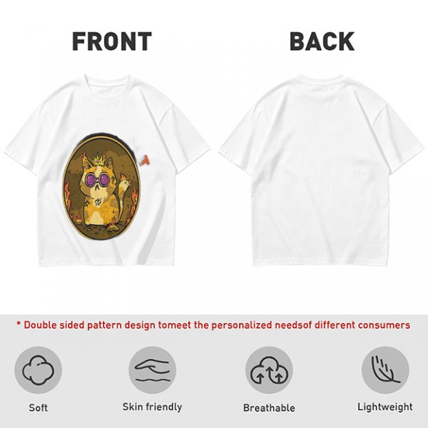 Olive T-Shirt With Flaming Royal Cat Portrait Print