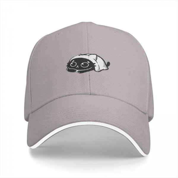 Black Baseball Cap With Cute Sleepy Cat Graphic Design