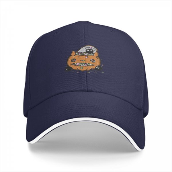 Black baseball cap with Halloween pumpkin and soot sprite graphic