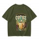 Olive Graphic T-Shirt With Coffee And Mountain Sunrise Design