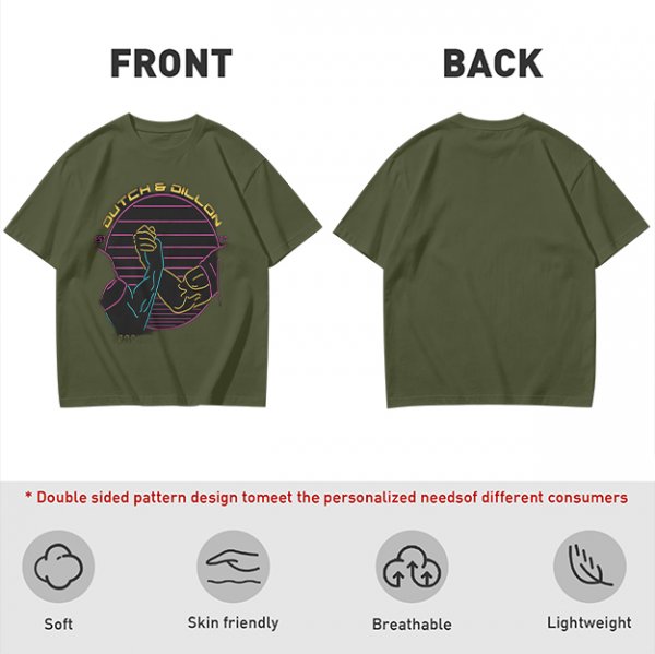 Olive T-Shirt With Dutch & Dillon Arm Wrestling Neon Graphic