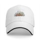 Black baseball cap with whimsical sleeping character and butterfly print