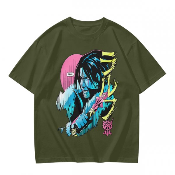 Olive T-shirt with Anime Vampire Hunter Character Graphic