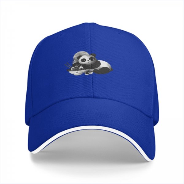 Black Baseball Cap With Cute Panda Eating Ramen Graphic