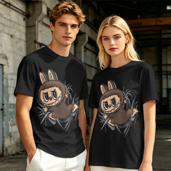Olive Green T-Shirt With Playful Monster Bunny Graphic Print