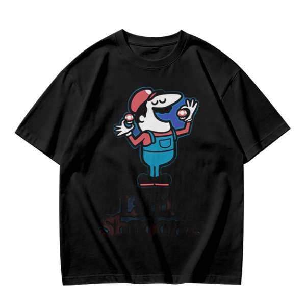 Olive T-shirt with Cartoon Character Holding Mushrooms Print