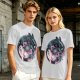 Olive T-Shirt with Yin Yang Dragon Floral Sun Moon Art