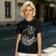 Olive T-shirt with skeleton relaxing in coffee cup graphic