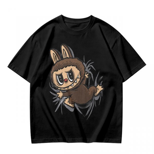 Olive Green T-Shirt With Playful Monster Bunny Graphic Print
