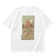 Olive T-Shirt With Retro Mountain And Ramen Noodle Landscape Print