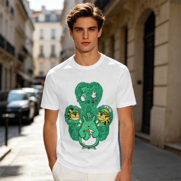 Olive Green T-Shirt With Studio Ghibli Clover Graphic Print