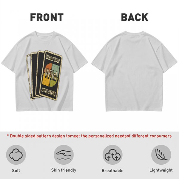 Olive T-Shirt with Retro Uno Wild Draw Four Card Graphic