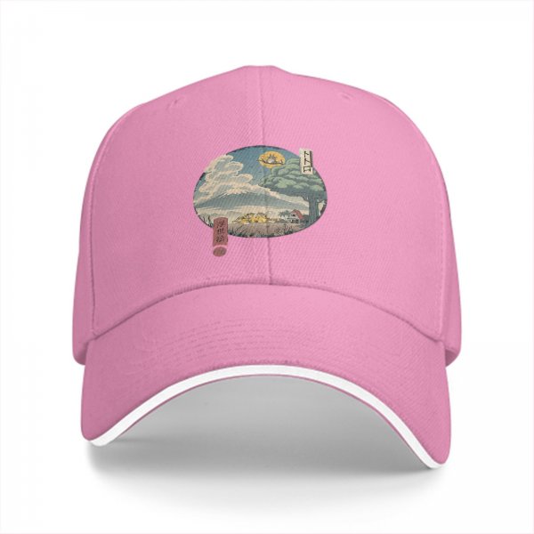 Black Baseball Cap with Traditional Landscape Art Print