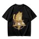 Olive T-Shirt With Cat Sitting On Pizza Pentagram Artwork