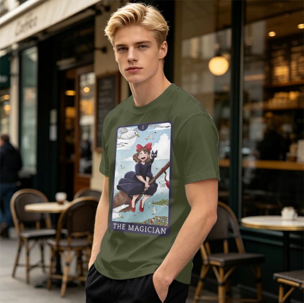 Olive T-Shirt Featuring Kiki's Delivery Service The Magician Tarot Art