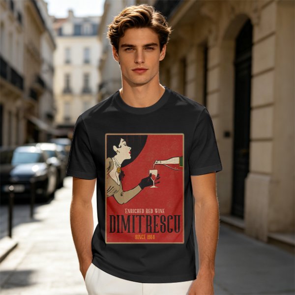 Olive t-shirt with vintage Dimitrescu red wine graphic print