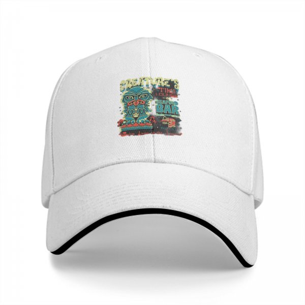 Black baseball cap with Creature's Tiki Lounge Seafood Bar graphic