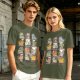 Olive green t-shirt with cute mythical monster cat graphic prints